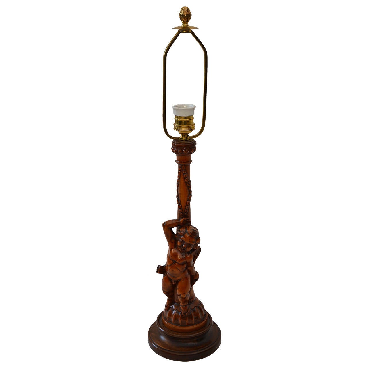 Carved Wooden Table Lamp For Sale at 1stdibs