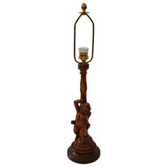 Antique Carved Wooden Table Lamp