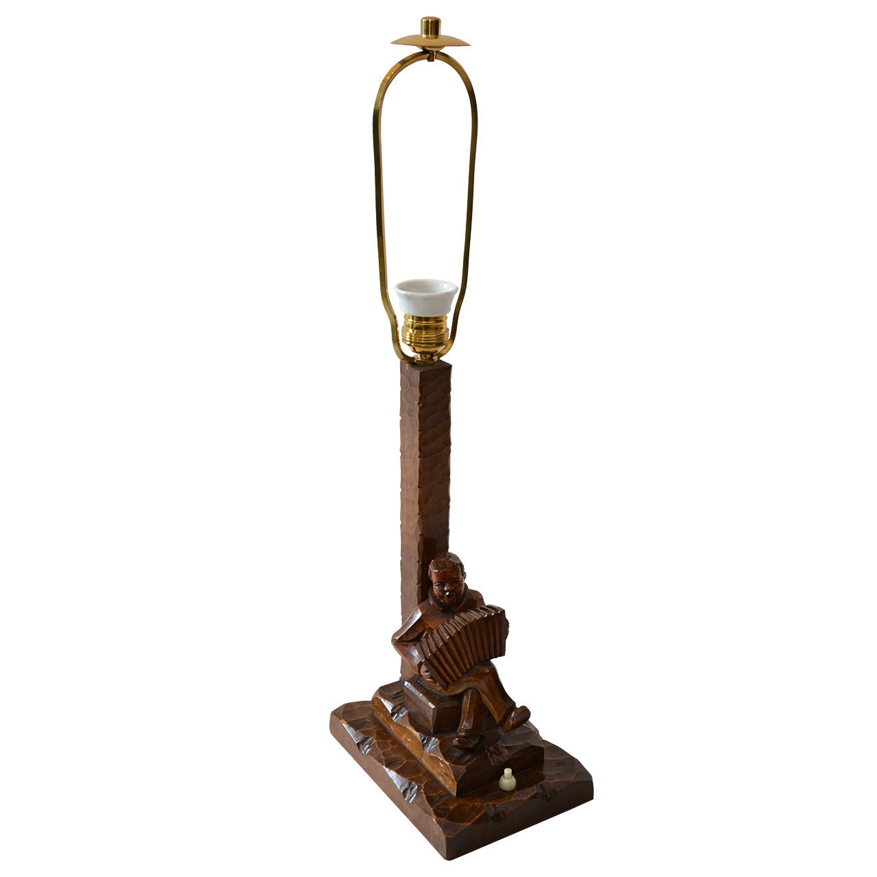Carved Wooden Table Lamp For Sale