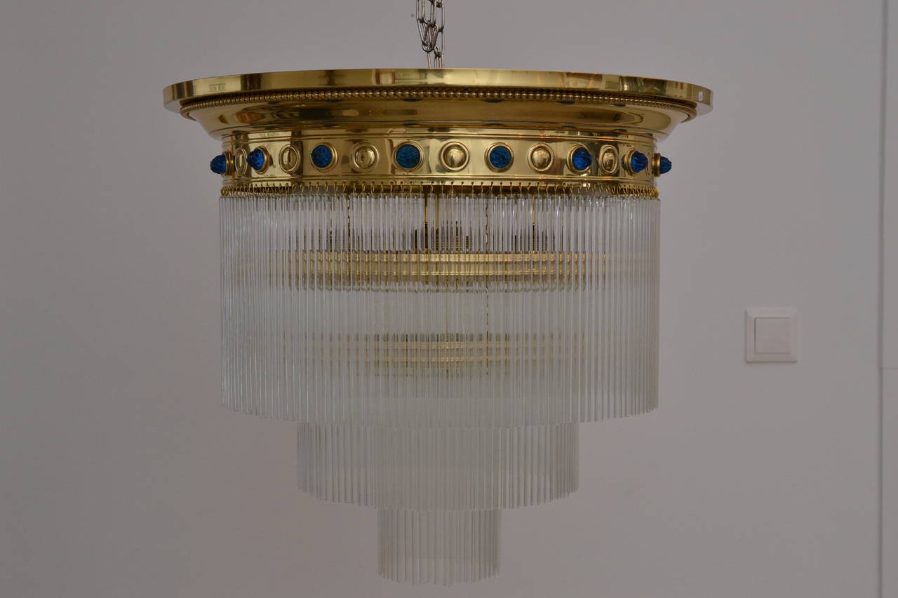 Plafonnier Jugendstil avec opaline bleue