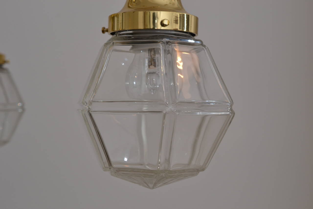 Austrian Art Nouveau Three-Light Ceiling Lamp with Original Glass Shade