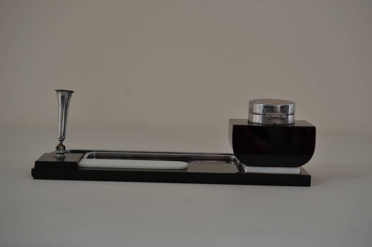 Austrian Black and White Glass Inkwell For Sale