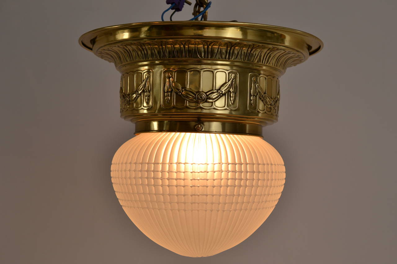 Austrian Ceiling Lamp with Matte and Cut Glass, circa 1900