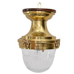 Jugendstil Ceiling Lamp with Original Cut Glass and Woodplate