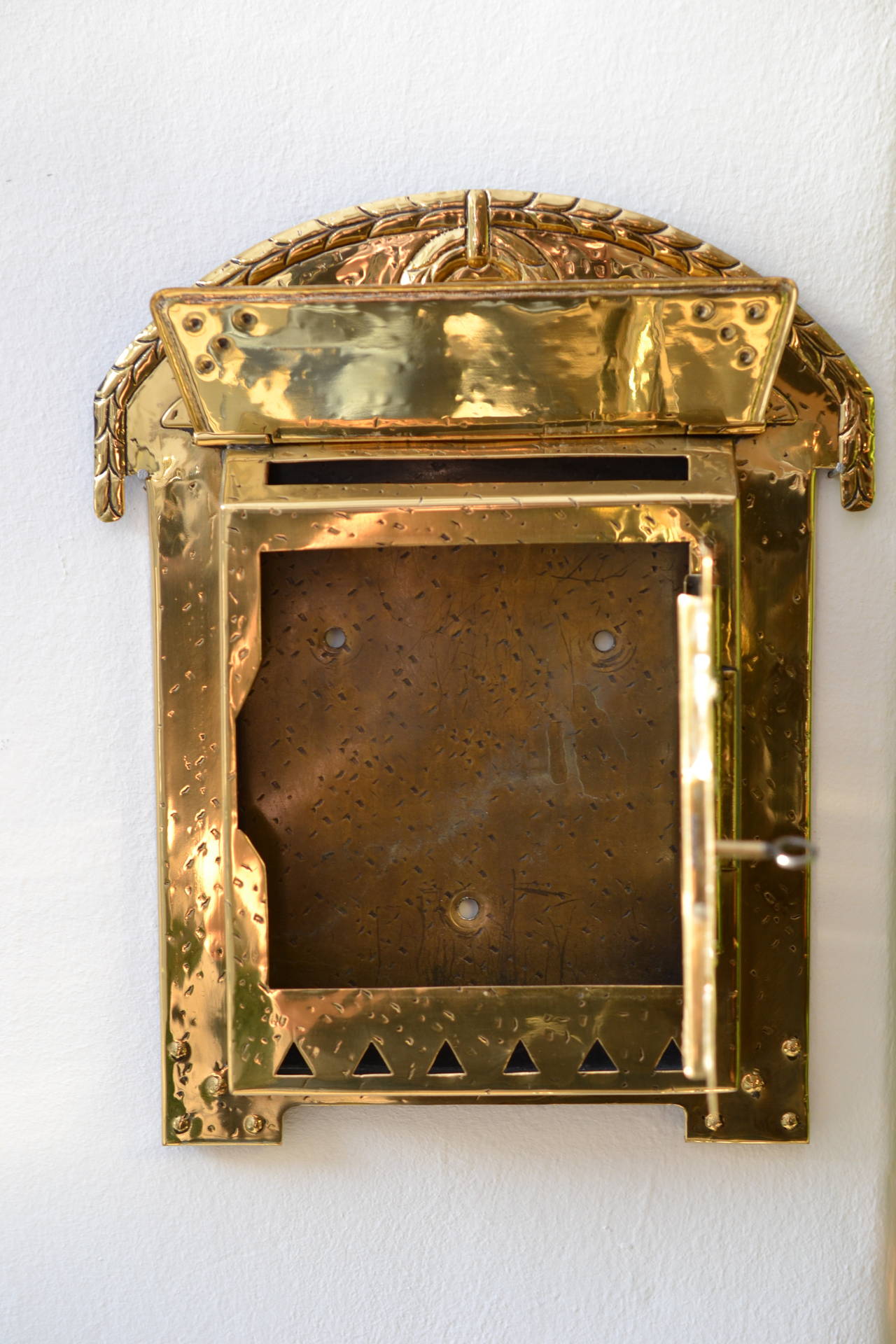 Jugendstil Viennese Brass Hammered Letter Box
