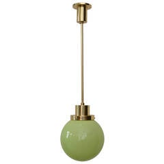 Brass Ceiling Lamp in Green Opal Glass