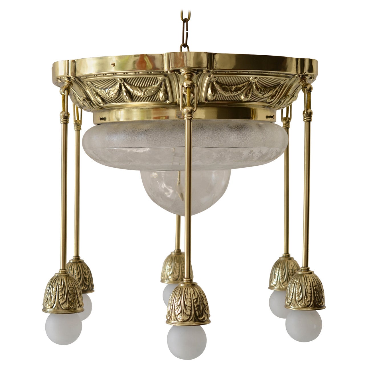 Historistic Ceiling Lamp with Original Glass