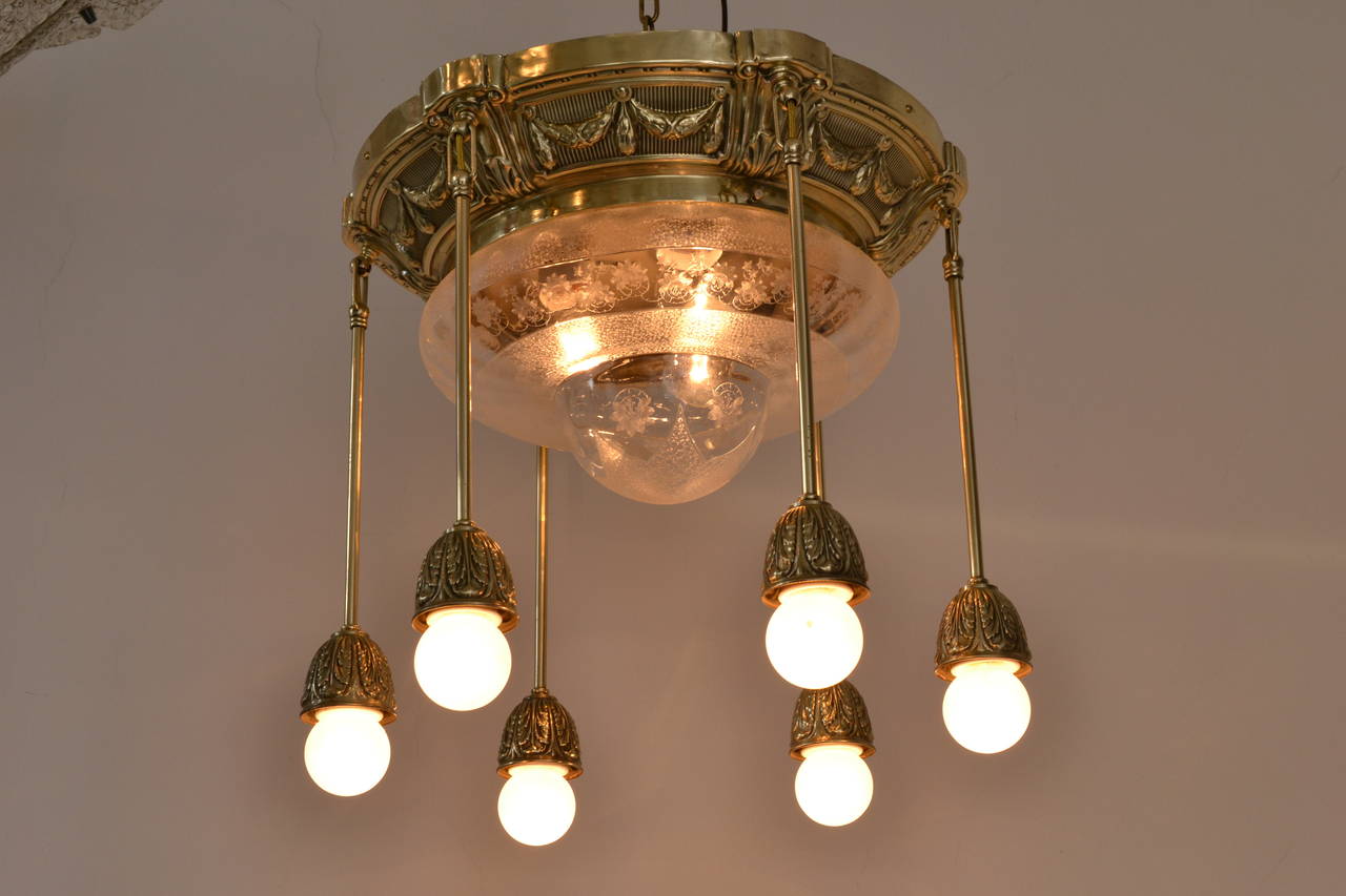 Historistic Ceiling Lamp with Original Glass 1