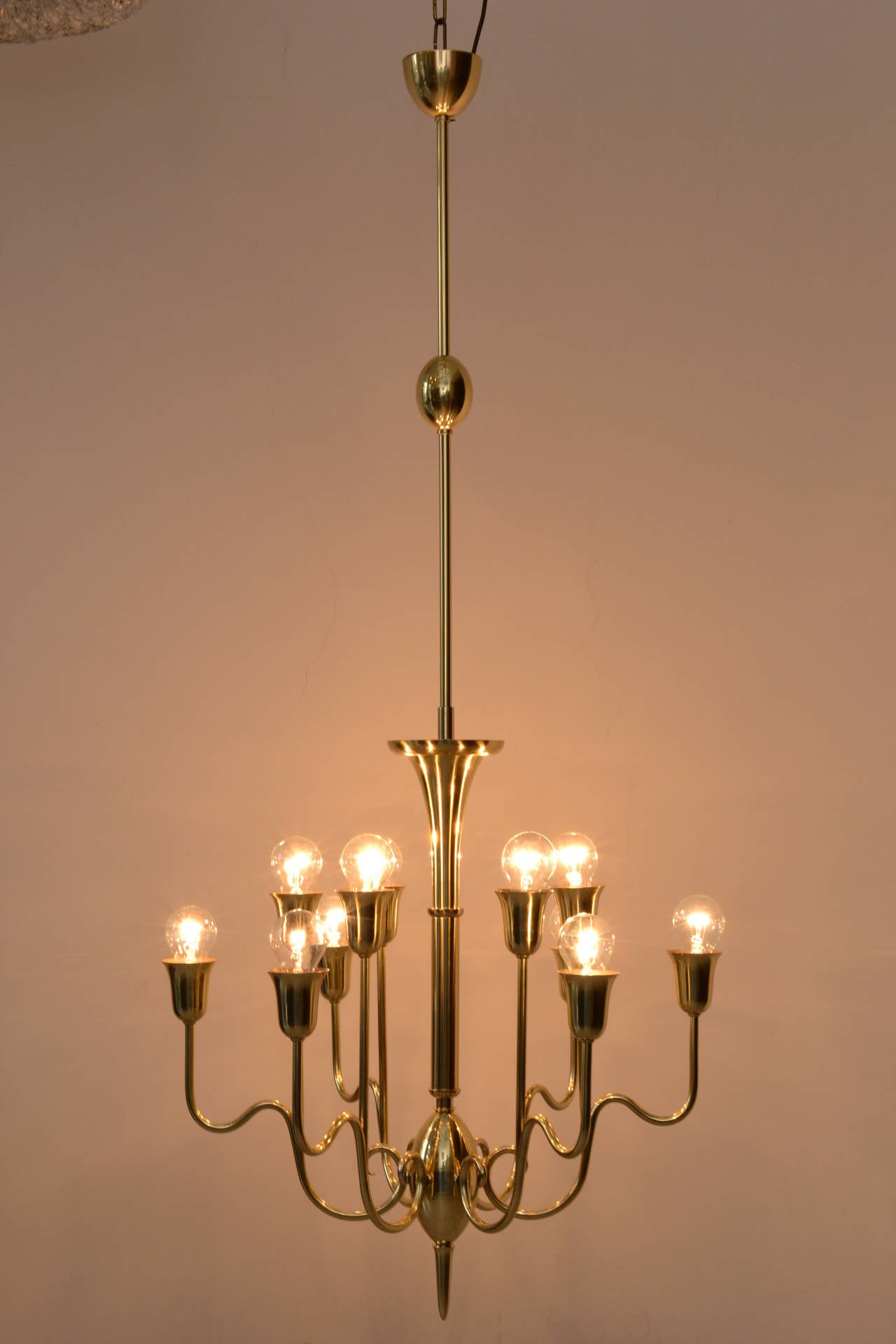 Mid-Century Modern Chandelier with Six Arms and Twelve Bulbs Designed J.T. Kalmar, Vienna 1950
