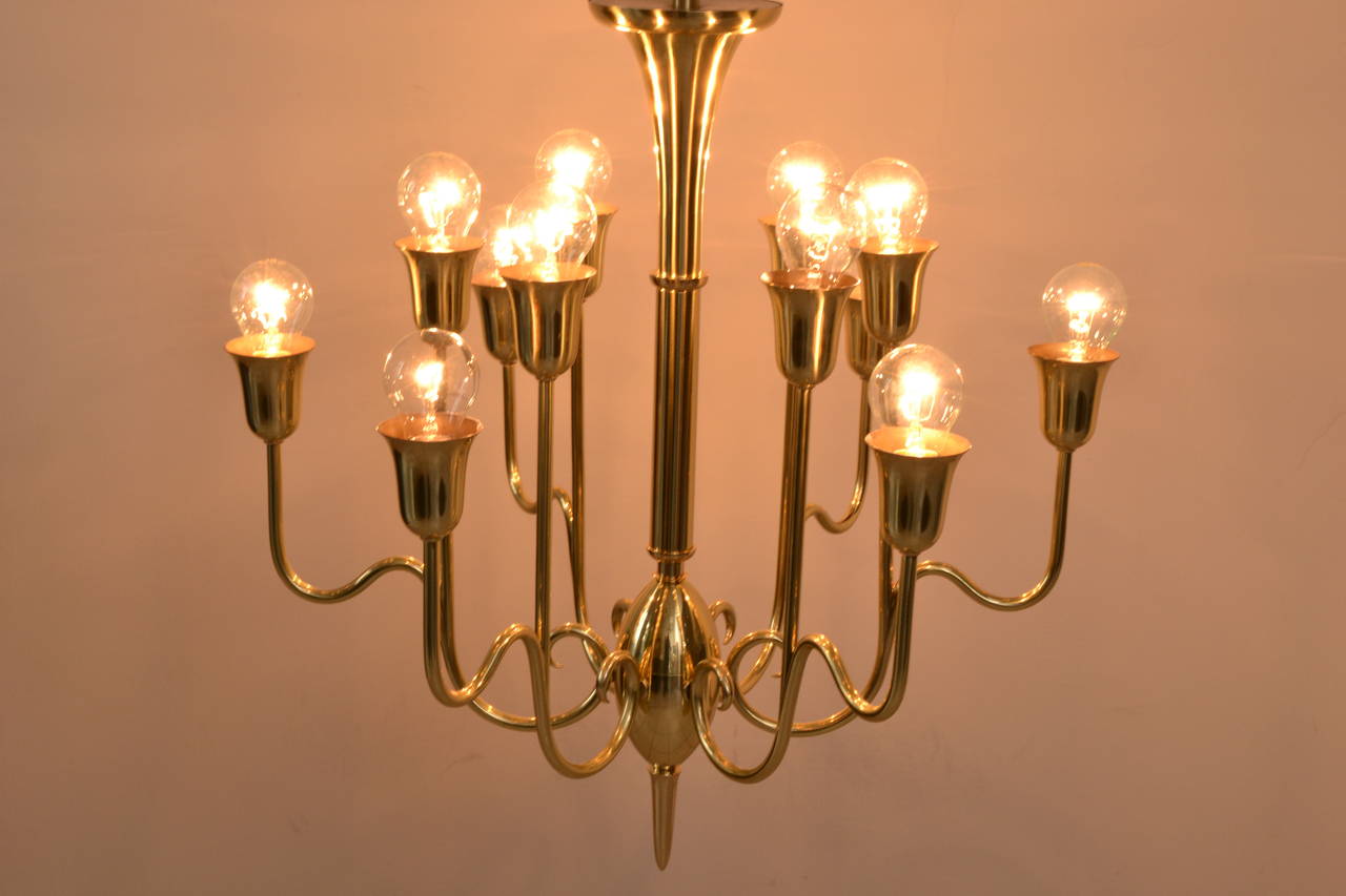 Chandelier with Six Arms and Twelve Bulbs Designed J.T. Kalmar, Vienna 1950 In Excellent Condition In Wien, AT