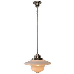 Brass and Nickel Plated Pendant Light with Opal Glass