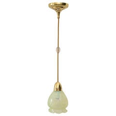 Brass Pendant with Yellow and Green Opaline Glass