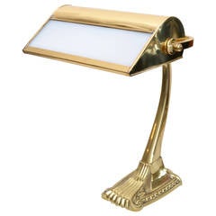 Brass Desk Lamp with White Opal Glass