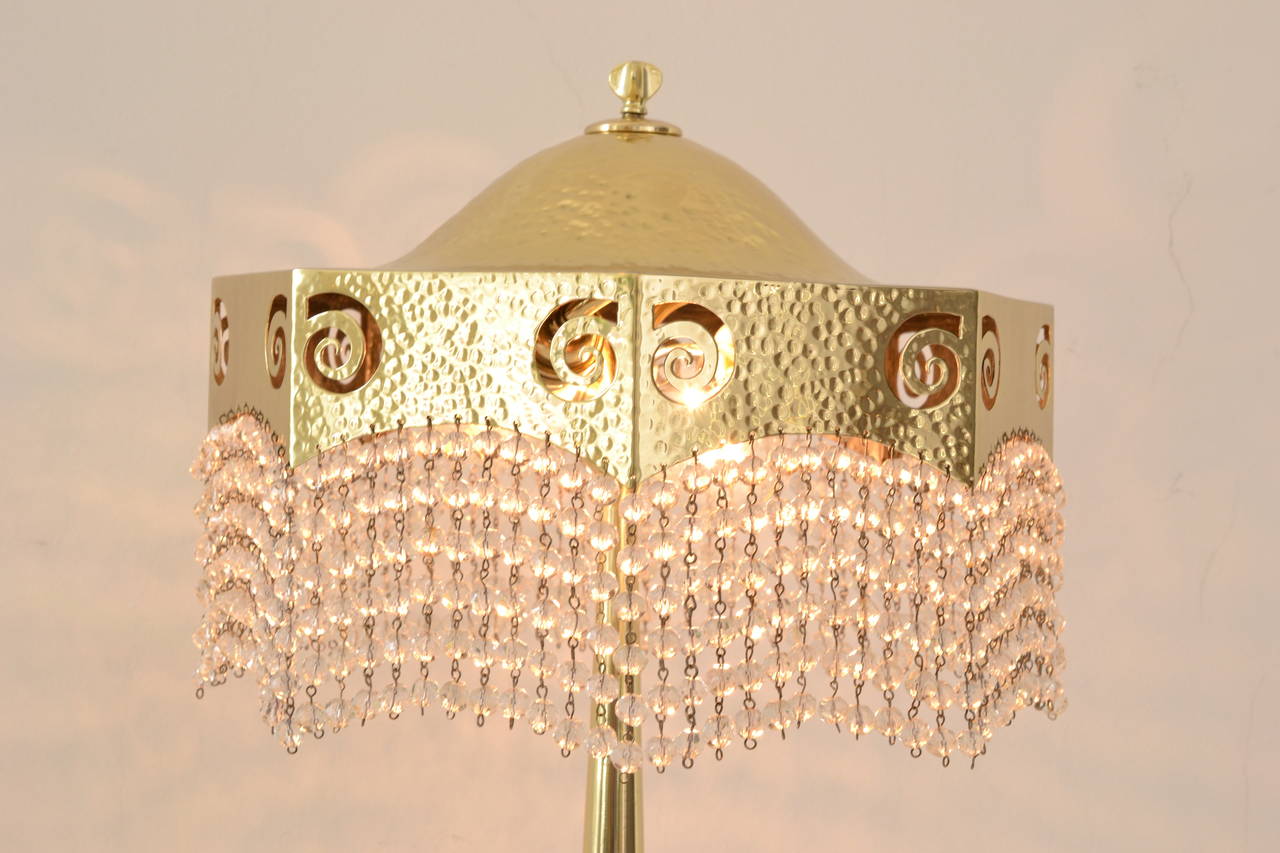 Early 20th Century Hammered Jugendstil Table Lamp with Original Cut Glass Balls