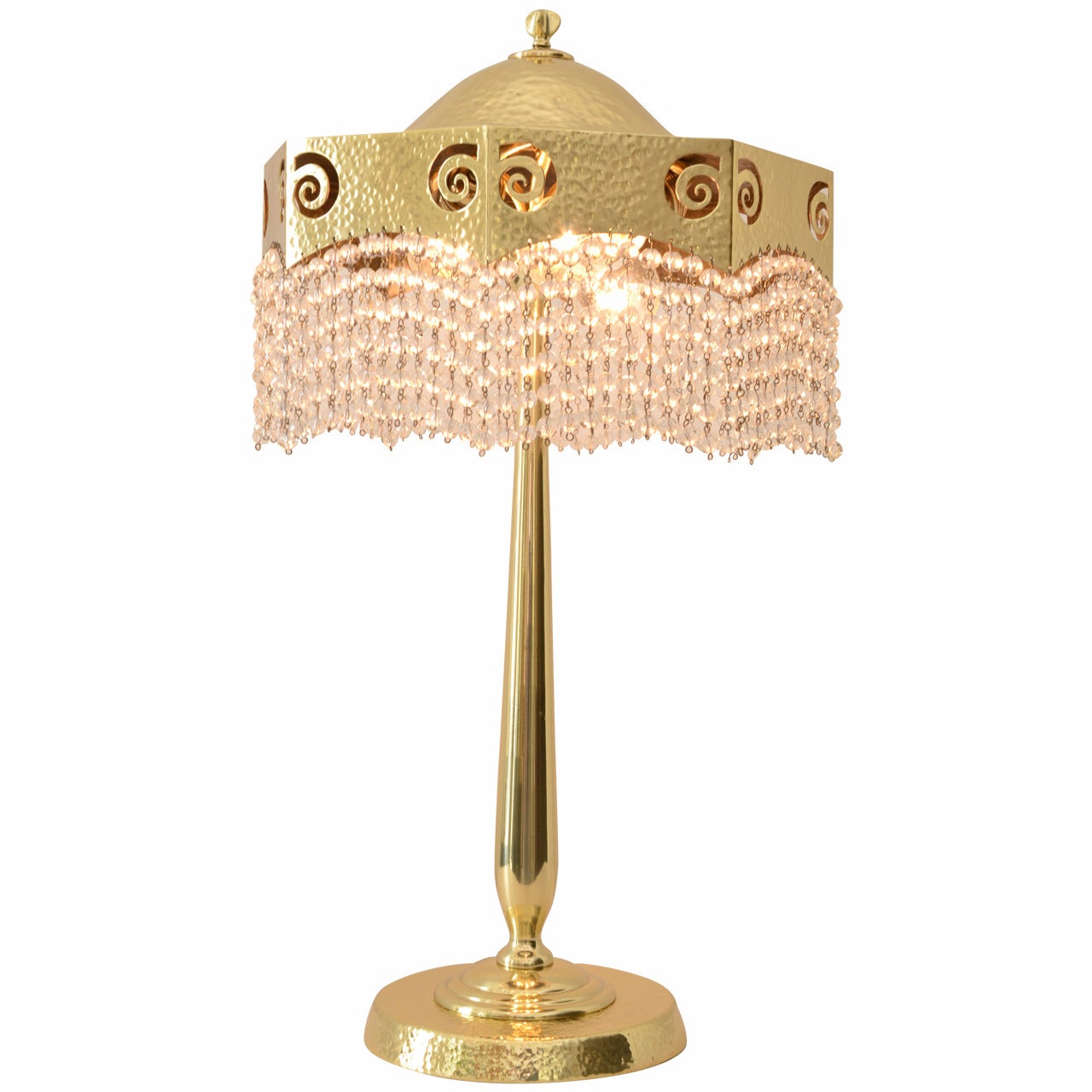 Hammered Jugendstil Table Lamp with Original Cut Glass Balls