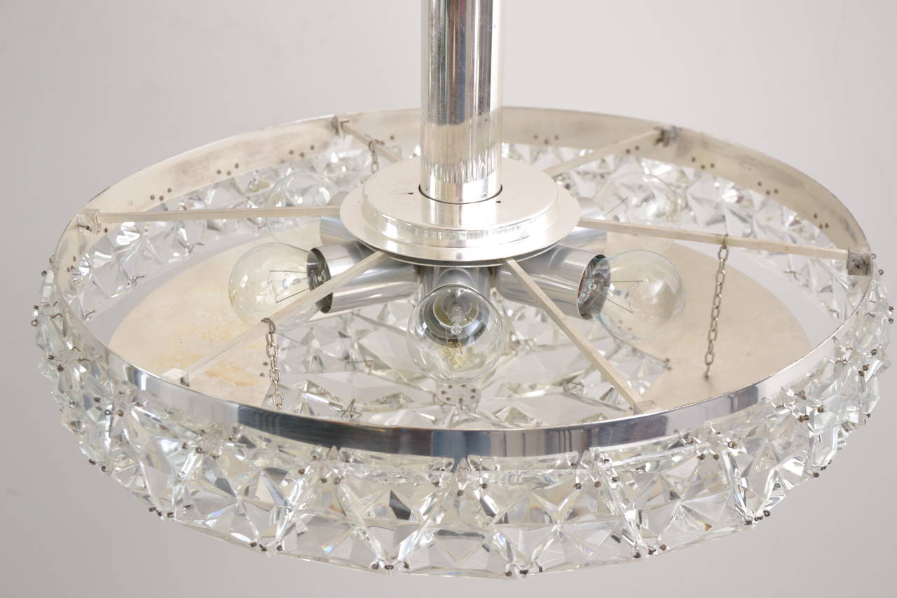 Austrian Silver Plated Bakalowits Vienna Faceted Crystal Chandelier, 1950s, Vienna For Sale
