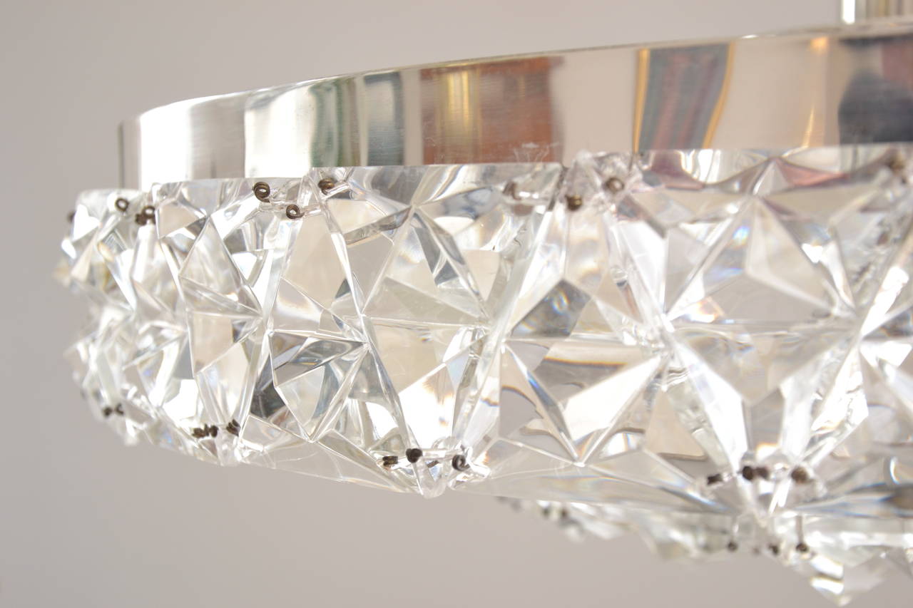 Silvered Silver Plated Bakalowits Vienna Faceted Crystal Chandelier, 1950s, Vienna For Sale