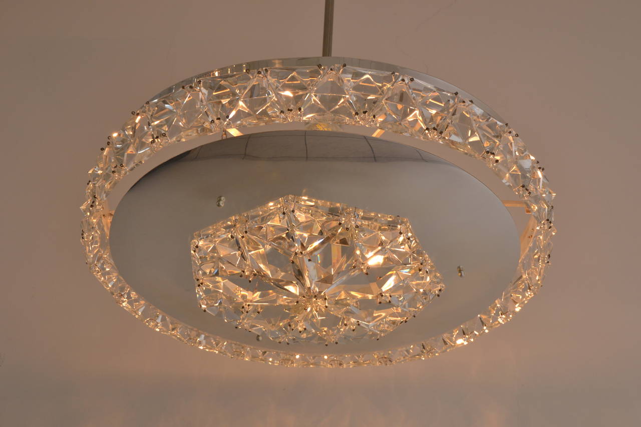 Brass Silver Plated Bakalowits Vienna Faceted Crystal Chandelier, 1950s, Vienna For Sale