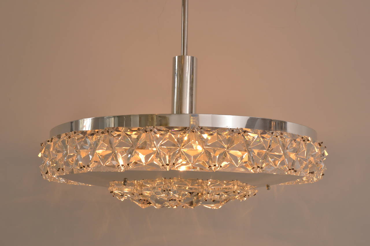 Mid-20th Century Silver Plated Bakalowits Vienna Faceted Crystal Chandelier, 1950s, Vienna For Sale