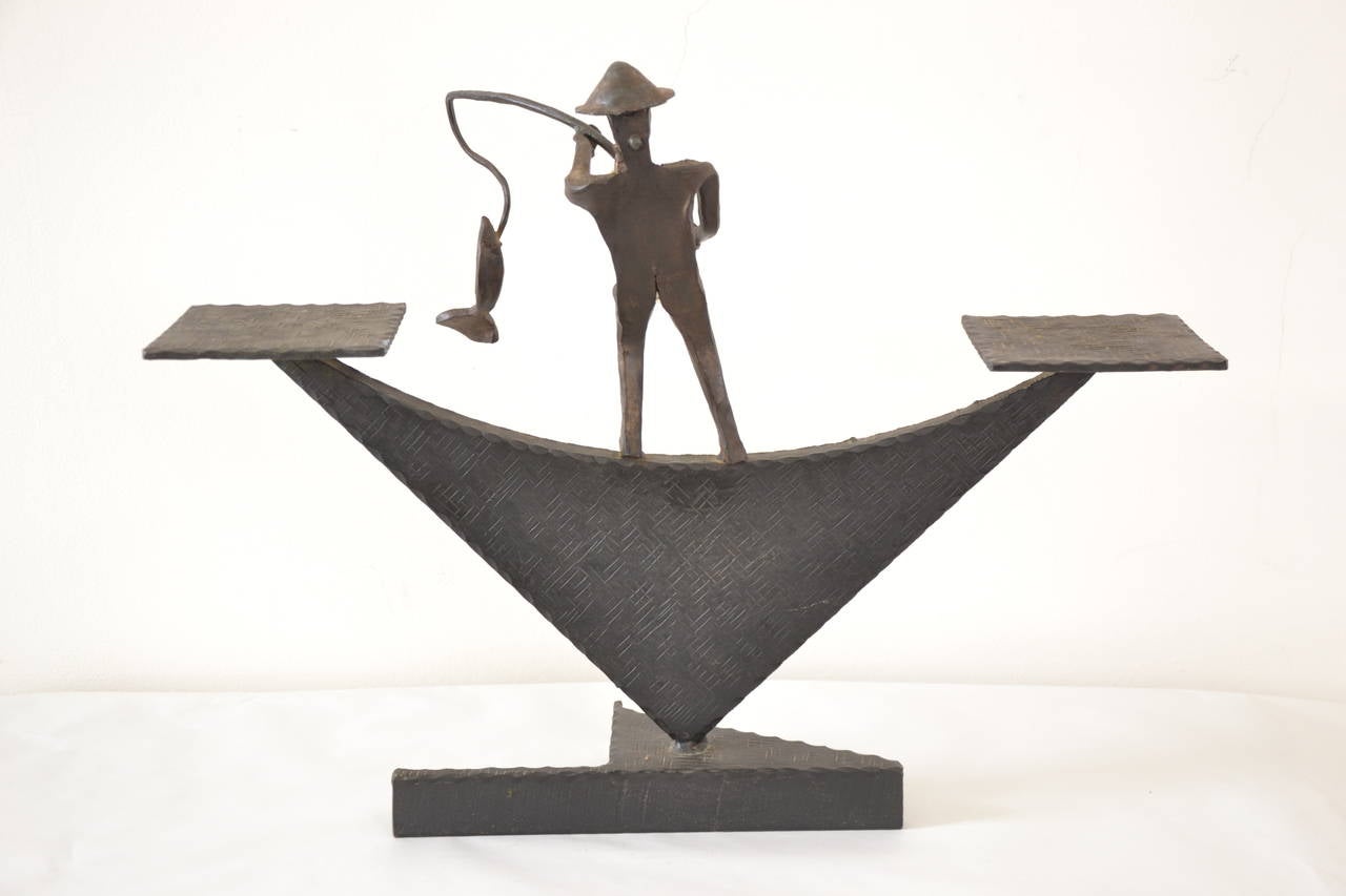 Mid-Century Modern Viennese Iron Flower Stand with a Fish Catcher For Sale