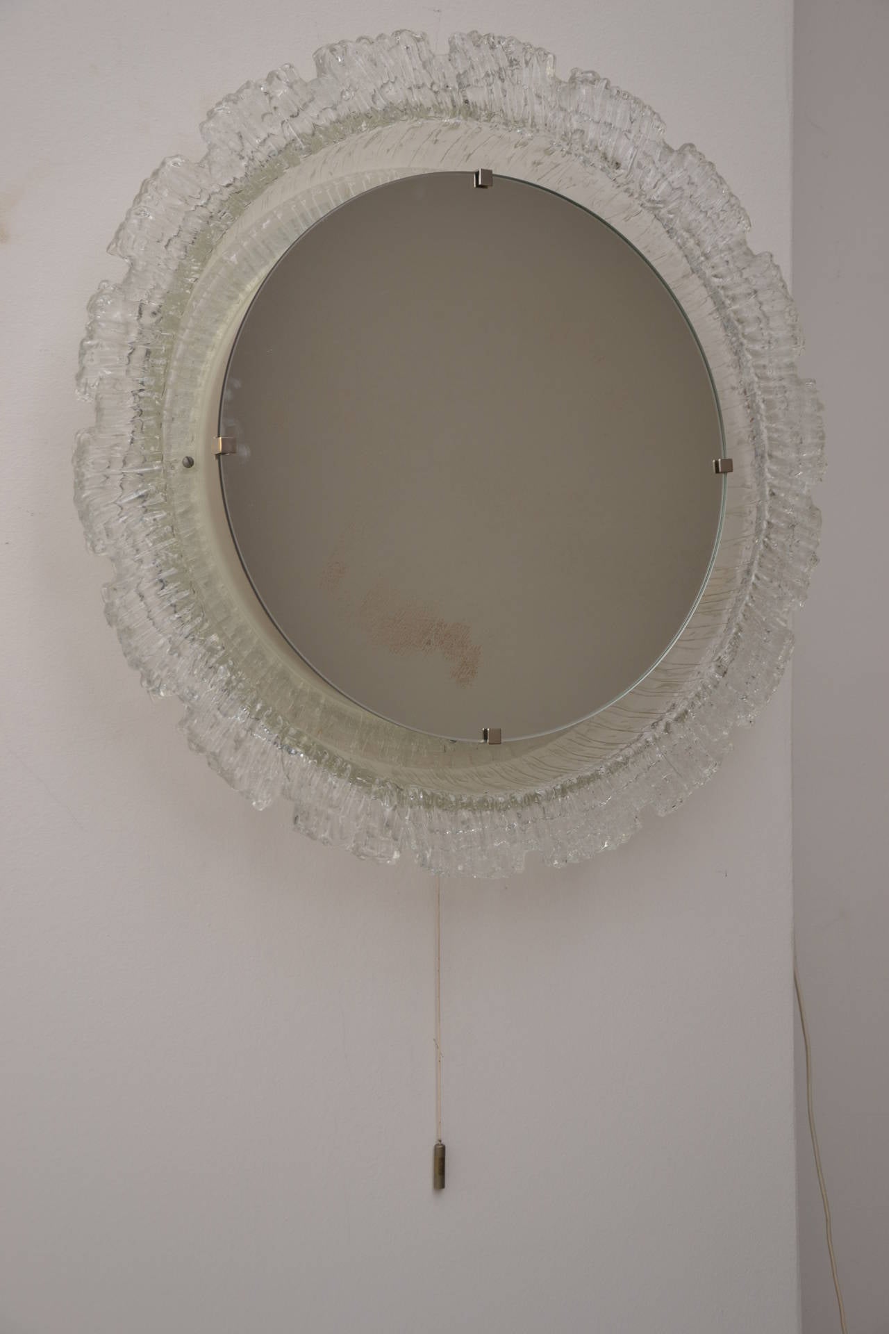 German 1970s Round Hillebrand Resin Illuminated Mirror