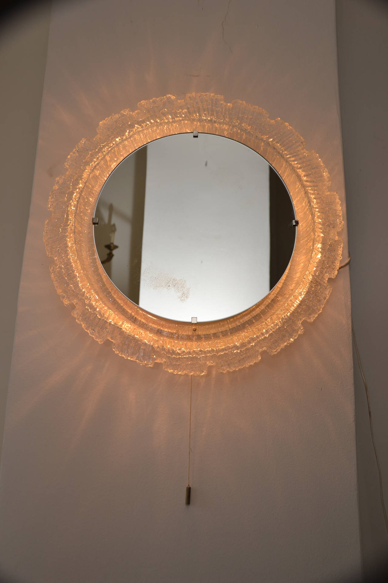 1970's round Hillebrand resin illuminated mirror
 Lucite backlight mirror