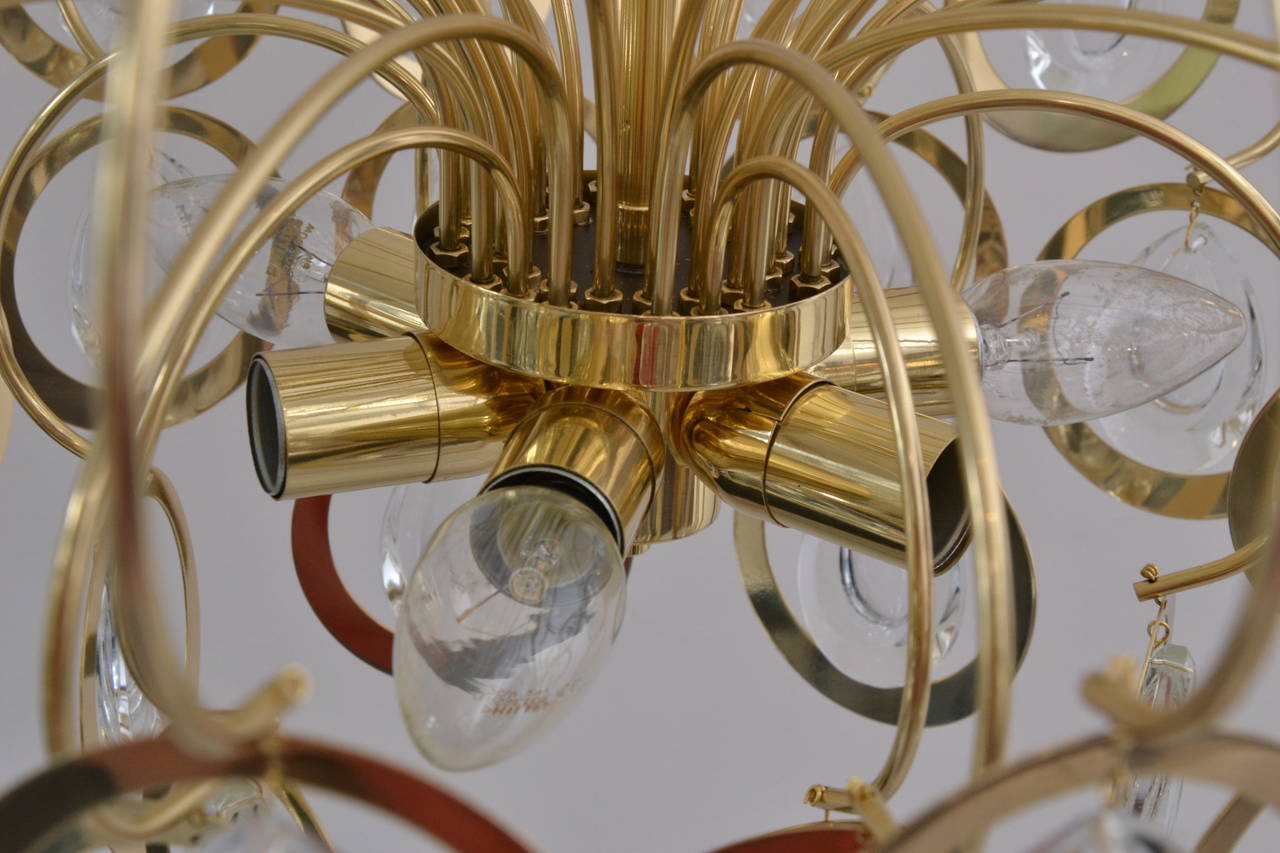 Italian Sciolari Style Glass and Brass Chandelier, 1960s at 1stdibs