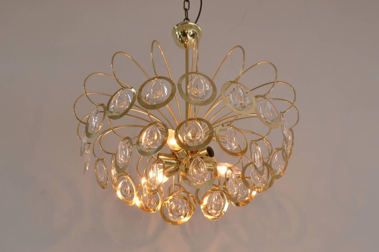 Italian Sciolari Style Glass and Brass Chandelier, 1960s 1