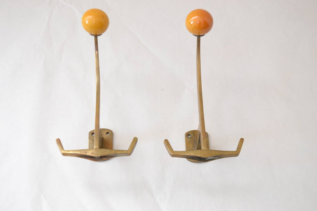 Two Art Deco Brass Wall Hooks at 1stDibs