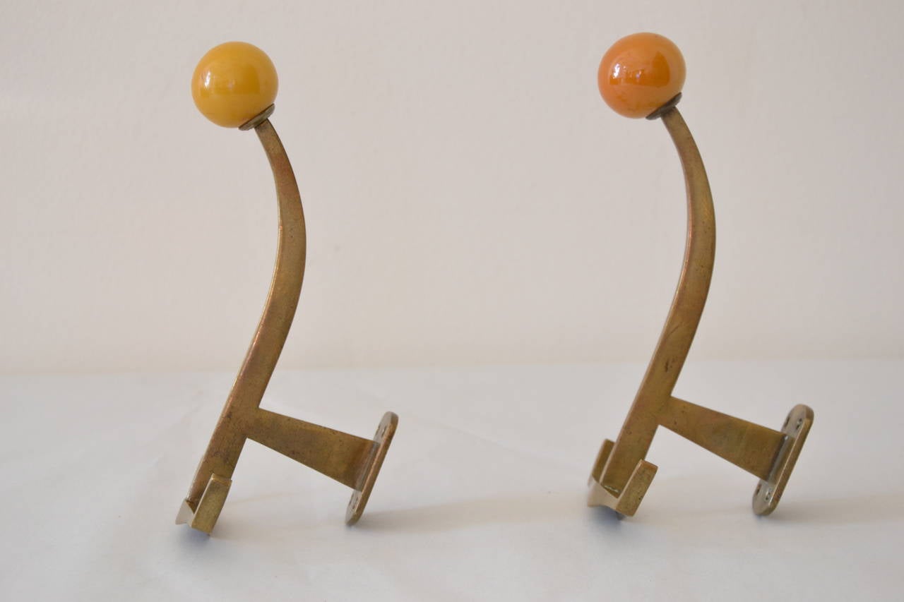 Two Art Deco Brass Wall Hooks at 1stDibs