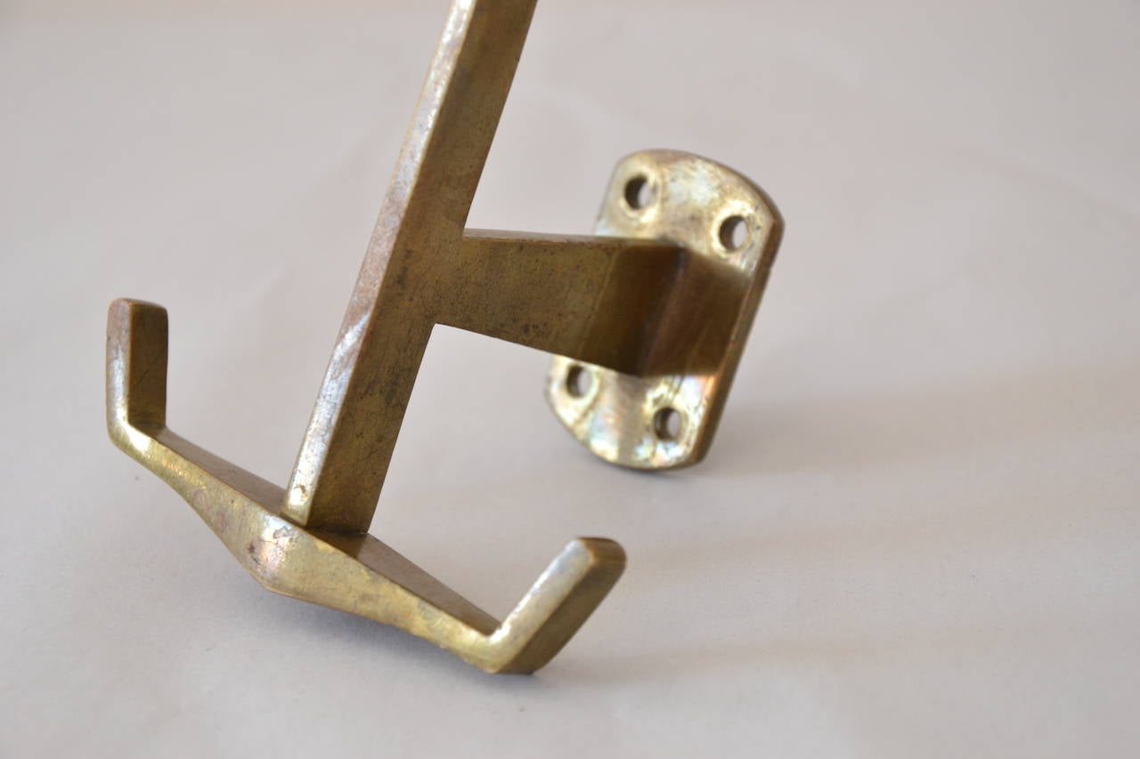 Two Art Deco Brass Wall Hooks at 1stDibs