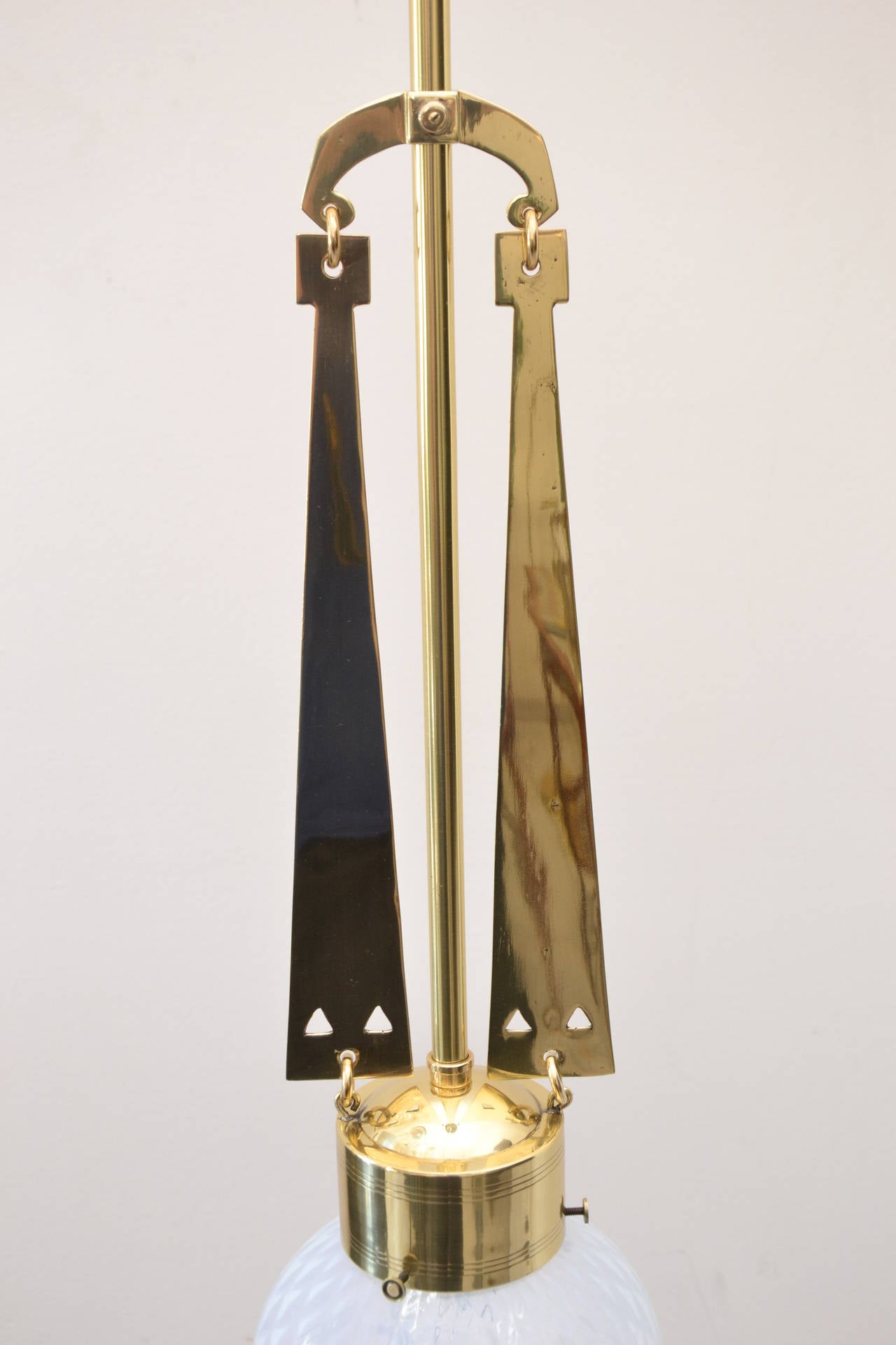 Austrian Jugendstil Brass Anteroom Lamp and Opaline Glass