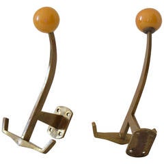 Antique Two Art Deco Brass Wall Hooks