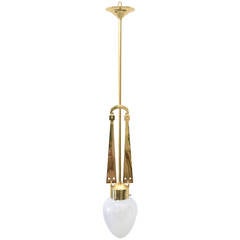 Jugendstil Brass Anteroom Lamp and Opaline Glass