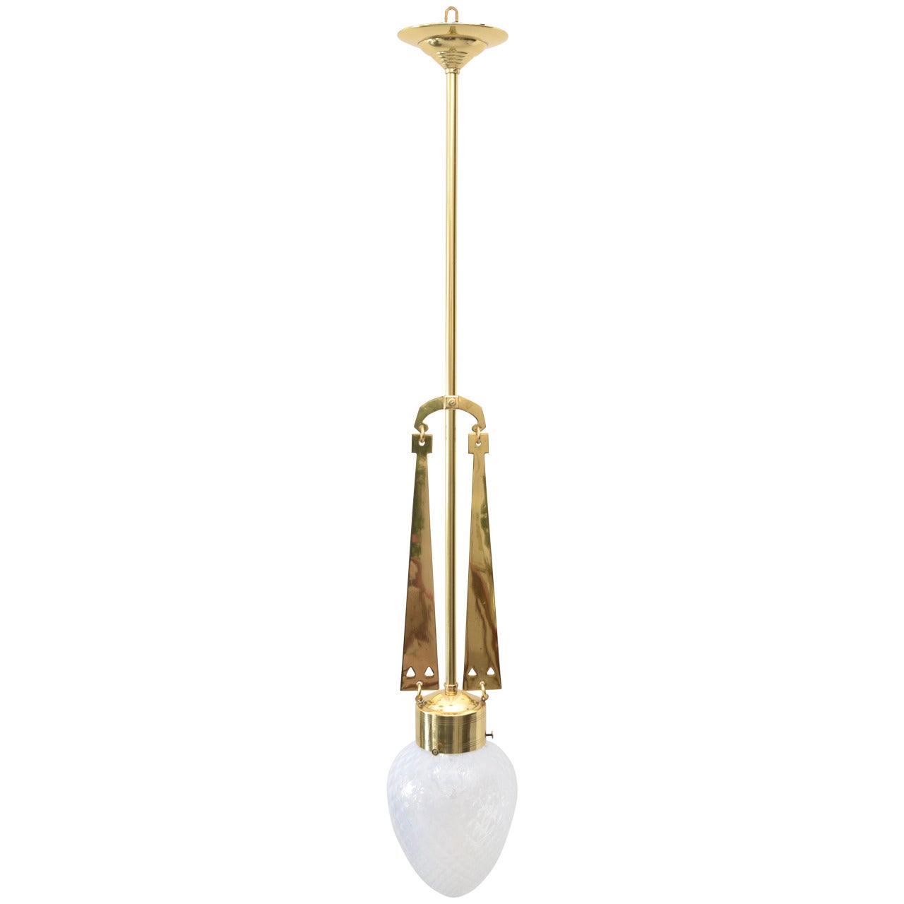 Jugendstil Brass Anteroom Lamp and Opaline Glass
