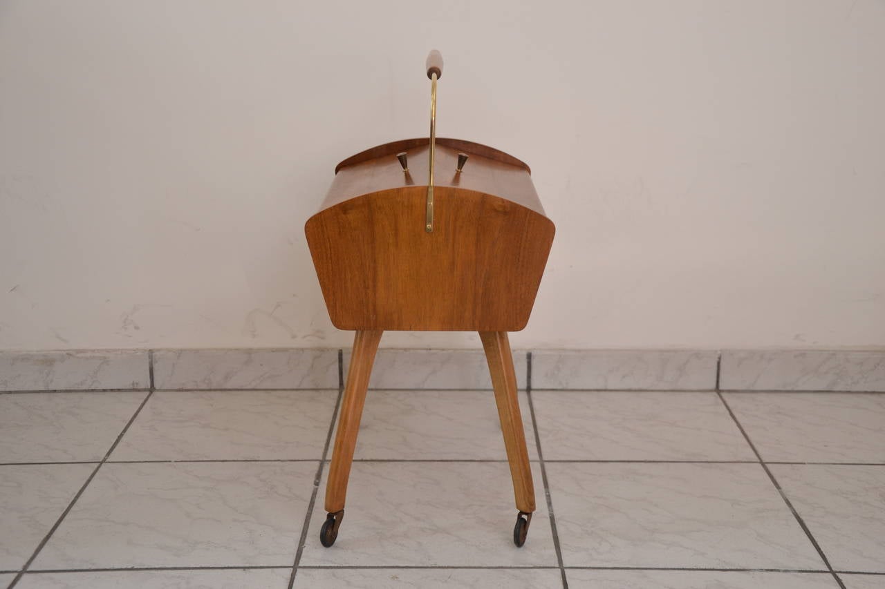 Mid-Century Modern Sewing Cart in Nut Wood