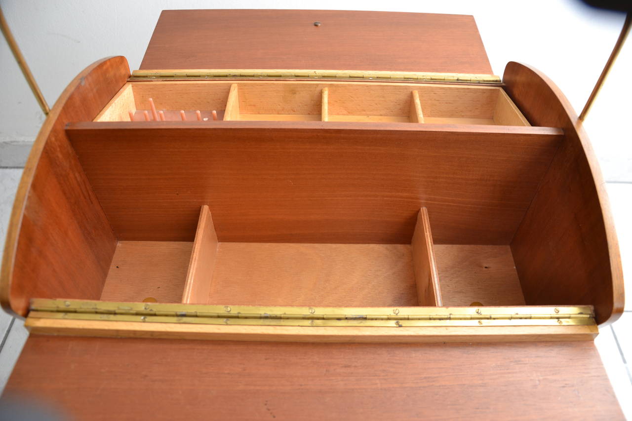 Mid-20th Century Sewing Cart in Nut Wood