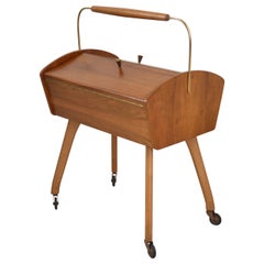 Retro Sewing Cart in Nut Wood