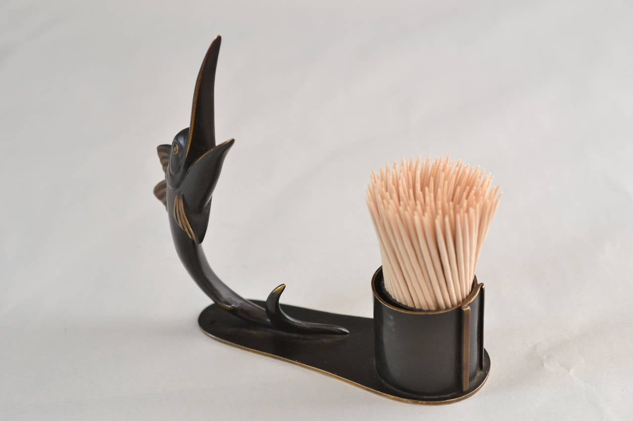 Mid-Century Modern Richard Rohac Fish Toothpick Holder Stand, Austria, 1950s For Sale