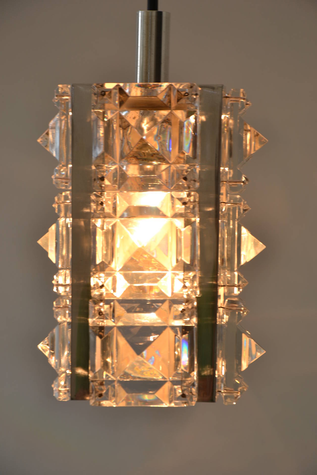 Mid-Century Modern Pendant with Cut Glass For Sale