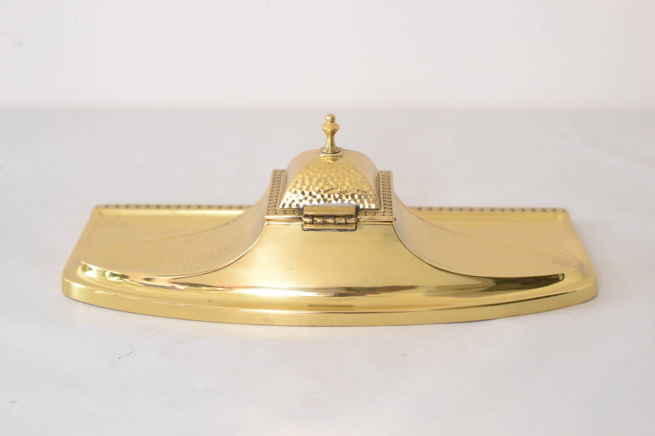 Beautiful wmf inkwell hammered brass 
polished and stove enameled.