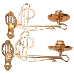 Two Jugendstil Piano Candle Holder Solid Bronze