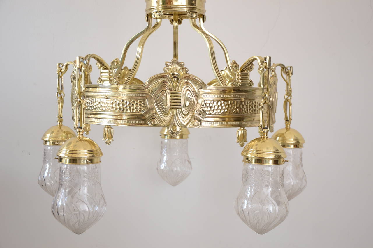 Extraordinary huge historistic chandelier, circa 1890
polished and stove enamelled.