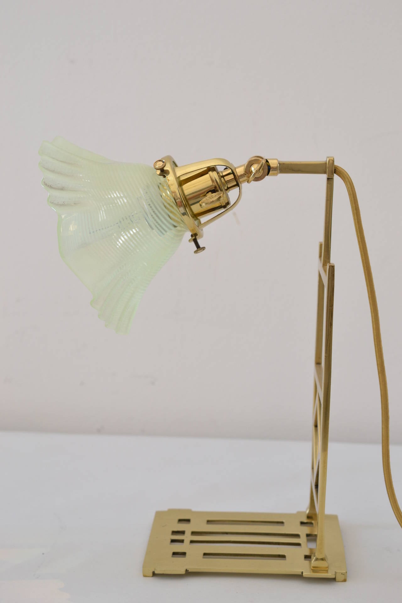 Early 20th Century Two Jugendstil Table Lamps with Opaline Glass Shades For Sale