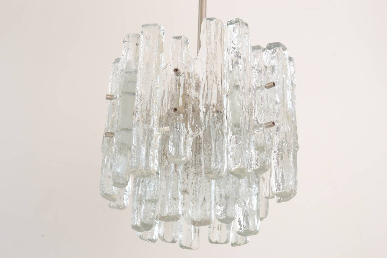 Mid-Century Modern Massive Two-Tier Kalmar Ice Glass Chandelier For Sale