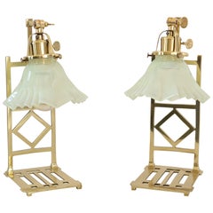 Two Jugendstil Table Lamps with Opaline Glass Shades