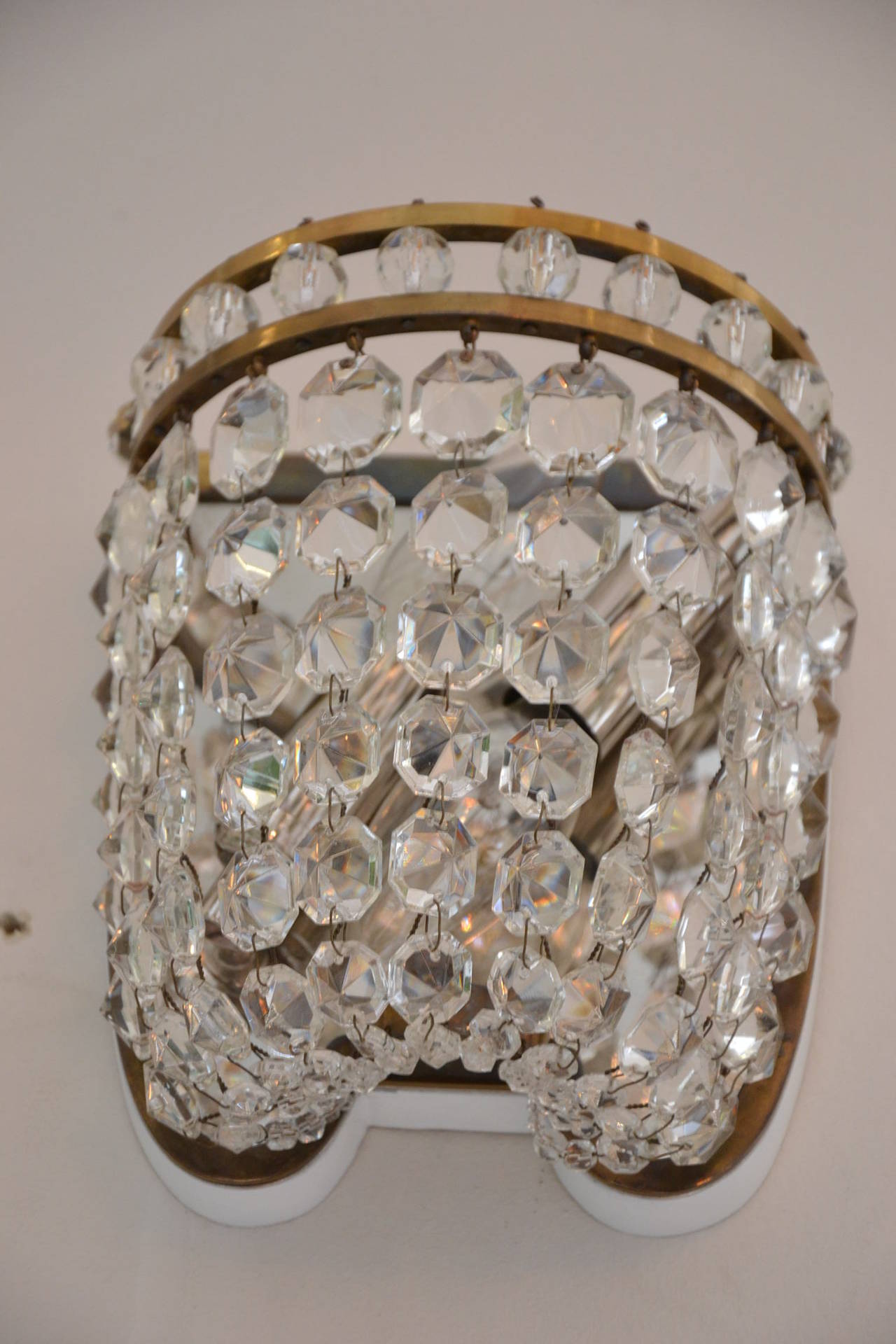 Mid-Century Modern Crystal Glass Brass Sconce by Bakalowits, Vienna 1950