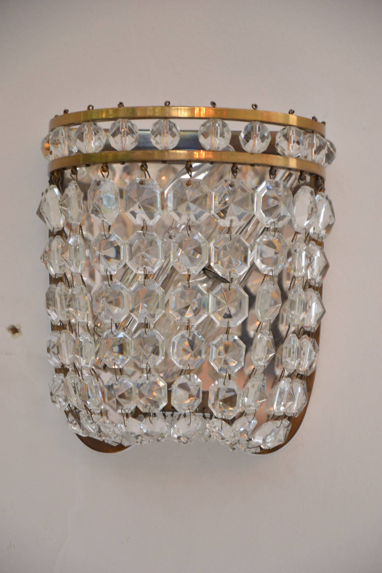Crystal Glass Brass Sconce by Bakalowits, Vienna 1950 In Excellent Condition In Wien, AT