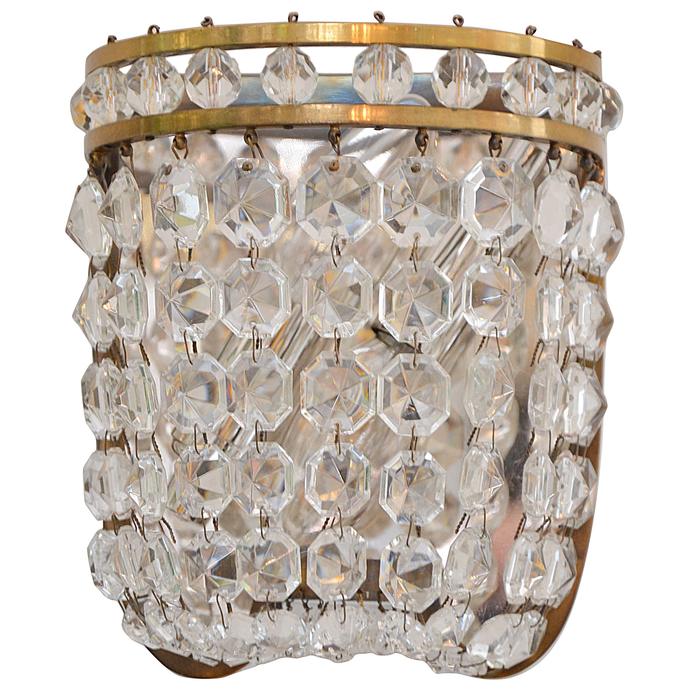 Crystal Glass Brass Sconce by Bakalowits, Vienna 1950