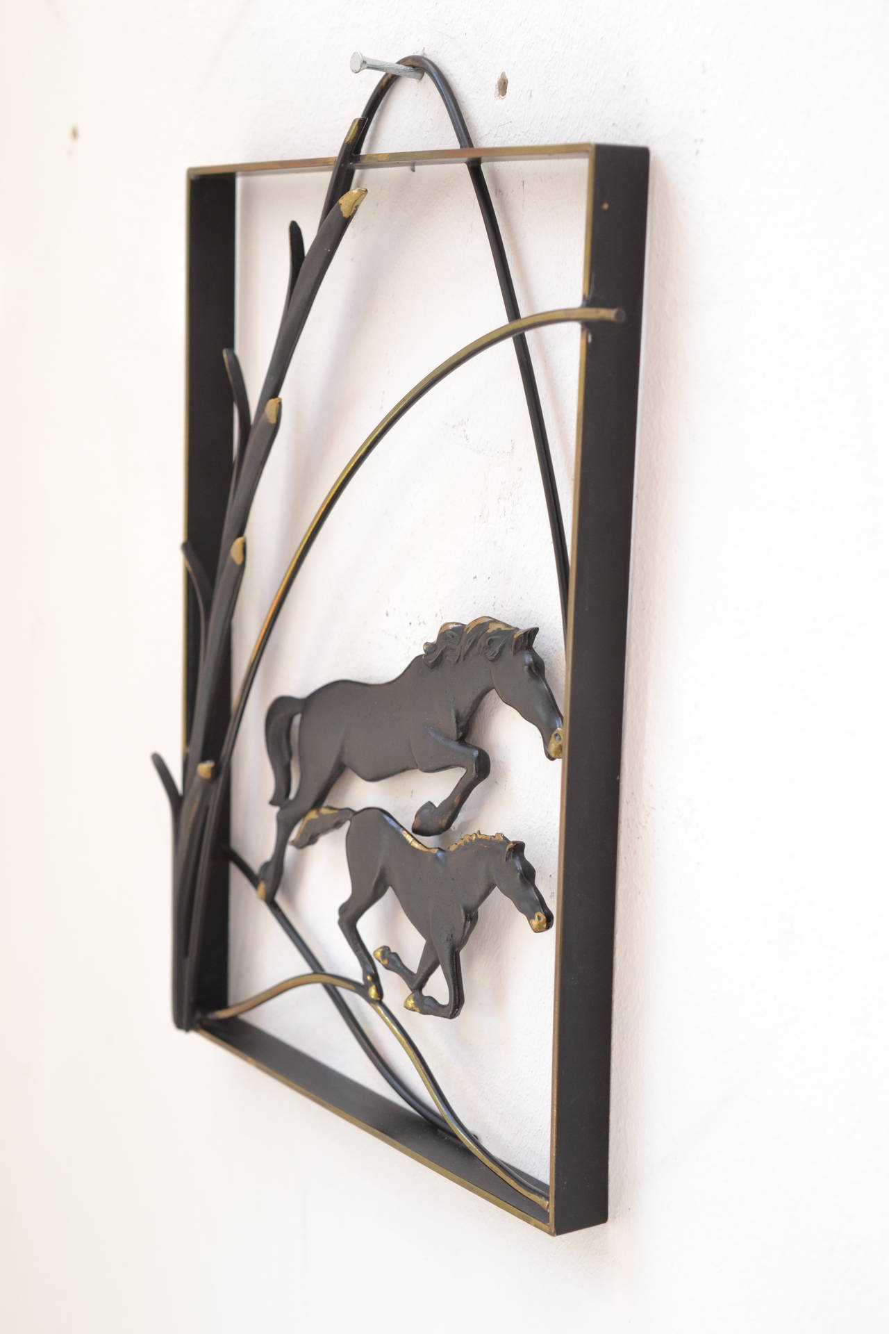 Blackened Brass Wall Deco Sculpture For Sale